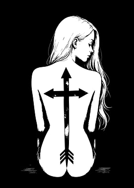 Arrow Cross Woman Back Black White