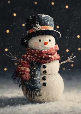 Festive Snowman with Hat and Scarf