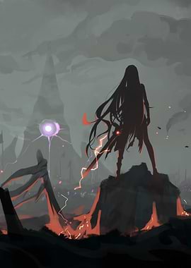 Silhouette Warrior in a Fantasy Landscape
