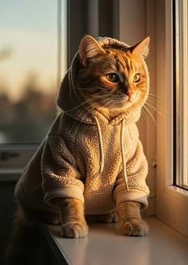 Cat in Hoodie by the Window