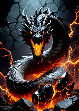 Black Dragon with Fiery Breath