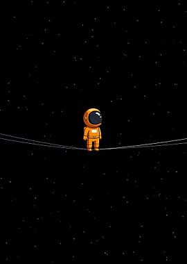Astronaut on a tightrope in space
