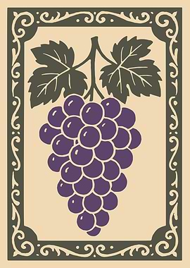 Purple Grapes Illustration with Decorative Border