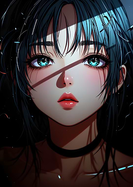 Anime Girl Portrait with Teal Eyes