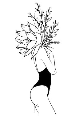 Floral Woman Line Art