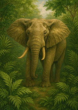 Elephant in Lush Green Jungle