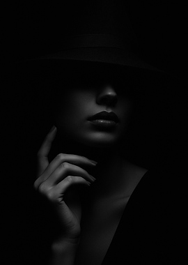 Monochrome Portrait of Woman in Hat