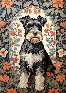 Schnauzer dog floral portrait
