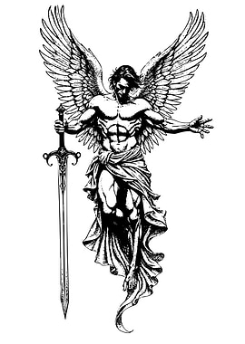 Angel with Sword Black and White