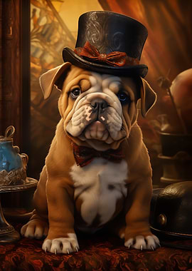 Bulldog Puppy in Top Hat