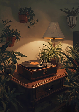 Vintage Turntable with Plants