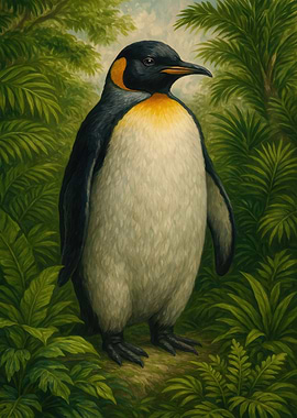 Penguin in Jungle Painting