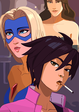 Three Women Cartoon Illustration