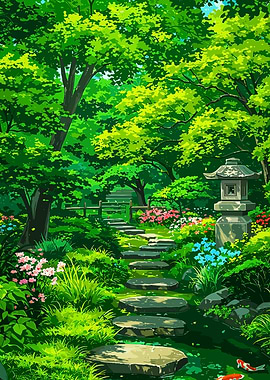 Lush Green Japanese Garden Path
