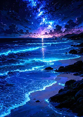 Blue Ocean Nightscape with Stars