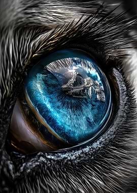 Siberian Husky Eye Reflecting Mountain Landscape
