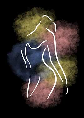 Abstract Woman Figure with Watercolor Background