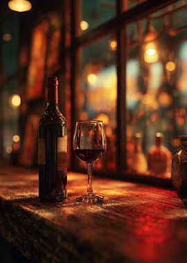 Wine Bottle and Glass Still Life