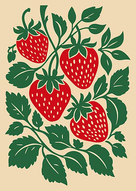 Stylized Strawberry Plant Illustration