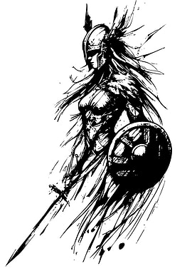 Valkyrie Warrior Black and White Art