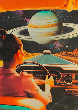 Retro Car Trip to Outer Space