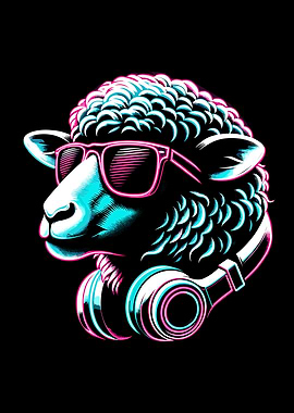 Cool Sheep with Headphones and Sunglasses