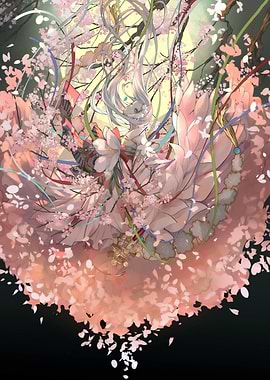 Anime Girl Surrounded by Cherry Blossoms