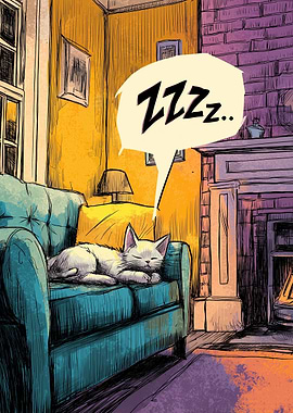 Sleeping Cat on Couch with ZZZ