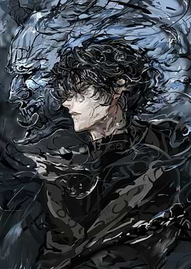 Dark Anime Character with Spirit Companion shadow slave