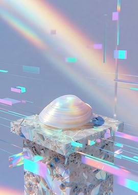 Iridescent Seashell on Crystal Pedestal