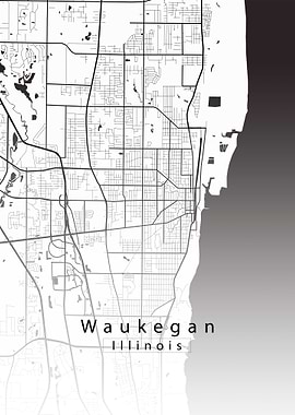 Waukegan Illinois City Map white