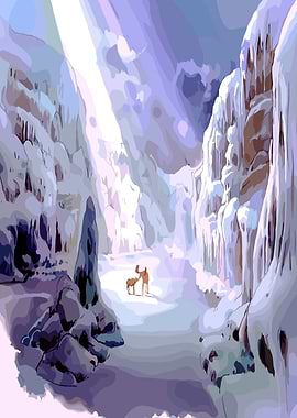 Deer in Snowy Mountain Valley