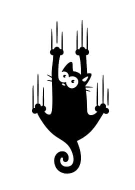 Cartoon Cat Clinging and Scratching