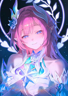 Girl with Star and Flowers