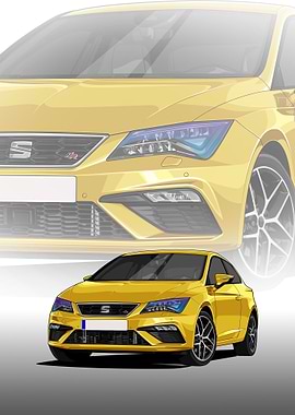 Yellow SEAT Leon fr Car Illustration
