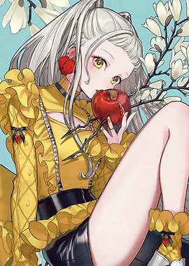 Anime Girl with Apple and Flowers