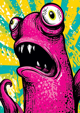 Pink Monster with Tentacles and Teeth