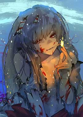 Bloody Anime Girl Lighting Cigarette