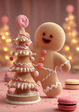 Gingerbread Man decorating Christmas Tree