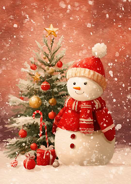 Watercolor Christmas Snowman
