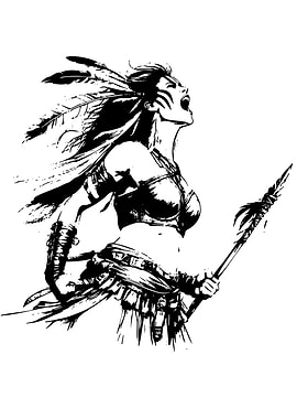 Warrior Woman with Spear Illustration