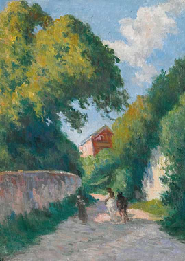 Impressionistic Landscape with Figures and Building
