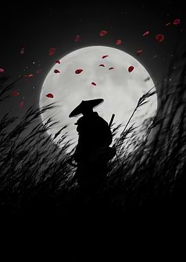 Silhouette of a Samurai under Moonlight