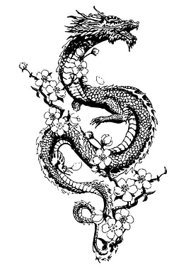 Dragon and Cherry Blossoms Illustration
