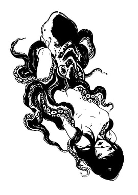 Octopus and Woman Black and White