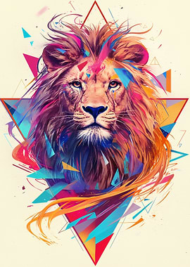 Colorful Lion Geometric Art