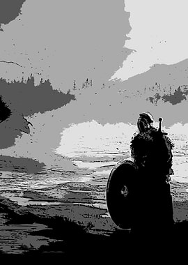 Monochrome Viking Warrior Landscape