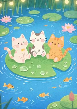 Cats on Lily Pad Pond