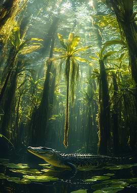 Alligator in a swampy environment