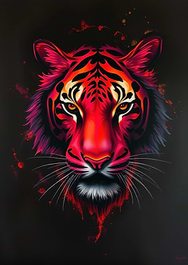 Vibrant Tiger Portrait on Black Background